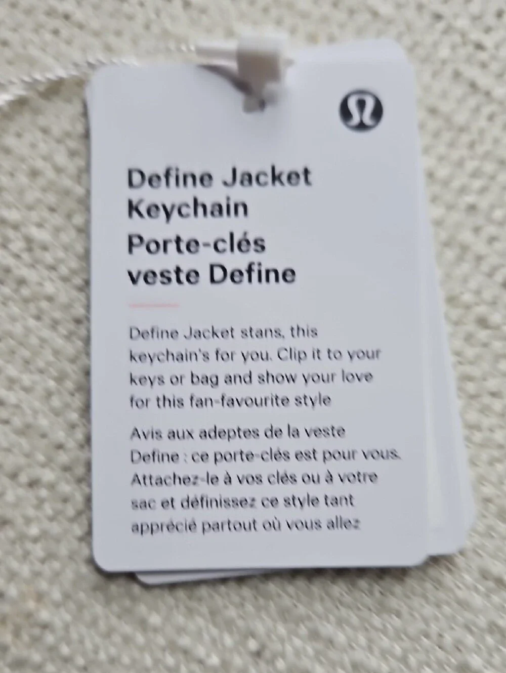 lululemon athletica Lavender Define Jacket Keychain Charm
